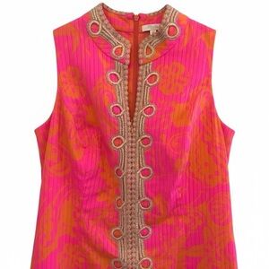 Lilly Pulitzer Alexa Shift Dress 8 Pink Gold High Neck Embellished